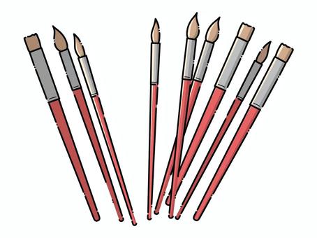 筆-たくさん 筆,画材,文房具,丸筆,平筆,美術,図工,アナログ,絵画,絵筆のイラスト素材