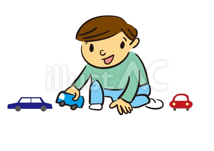 車のおもちゃで遊ぶ男の子 ミニカー,おもちゃ,男児のイラスト素材