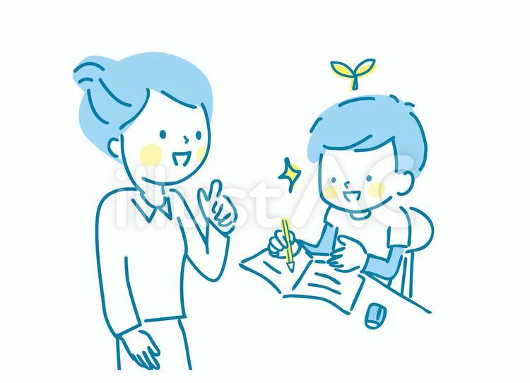 勉強する男の子と教える先生 勉強,男の子,先生のイラスト素材
