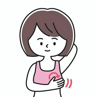 胸矢印 上半身 下着_影 OKW 女性,レディ,ブラトップ,スポーツブラ,スポブラ,乳がん検診,ピンクリボン,乳癌,セルフチェック,自己検診のイラスト素材