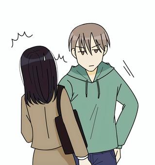 わざとぶつかってくる男性 人物,ぶつかる,痛い,迷惑行為,わざと,男性,パーカー,後ろ姿,加害者,被害者のイラスト素材
