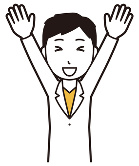  男性医師白衣(黄)-473-バスト 挙手,医者,医師,男性,白衣,スクラブ,病院,医療,ドクターコート,先生のイラスト素材