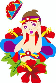 紅型女子 舞踊,女性,ポップ,シンプル,かわいい,王族,紅型,琉球王国,伝統,衣装のイラスト素材