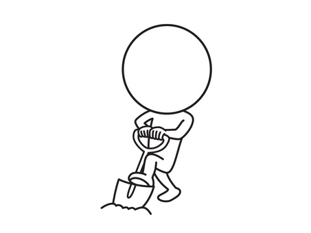 スコップで掘る 棒人間,スコップ,掘る,線画,シンプル,ゆるいのイラスト素材
