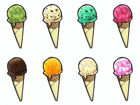 アイスクリーム アイスクリーム,アイス,コーンアイス,イチゴ,チョコミント,グレープ,抹茶,オレンジ,チョコレート,バニラのイラスト素材