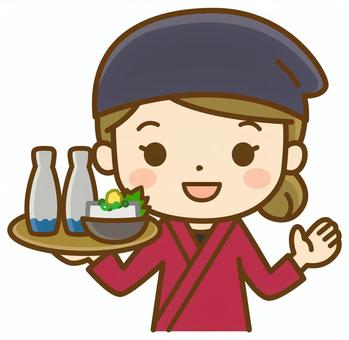 料理を運ぶ居酒屋の女性 飲食店,居酒屋,飲食業,店員,従業員,スタッフ,調理スタッフ,ホール,接客,女性のイラスト素材