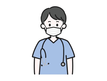 マスク／聴診器／男性医療スタッフ①ブルー 男性,マスク,感染,対策,咳エチケット,感染症,予防,聴診器,医師,歯科医のイラスト素材