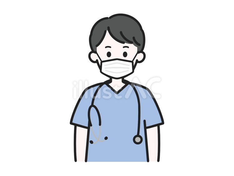 マスク／聴診器／男性医療スタッフ①ブルー 男性,マスク,感染のイラスト素材