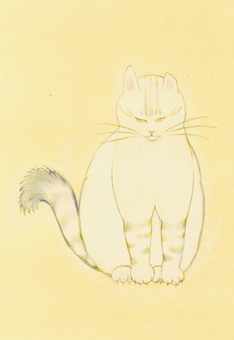 しろに茶トラ柄のボスねこ　背景あり 猫,色鉛筆,手描き,素朴,優しい,ボスのイラスト素材