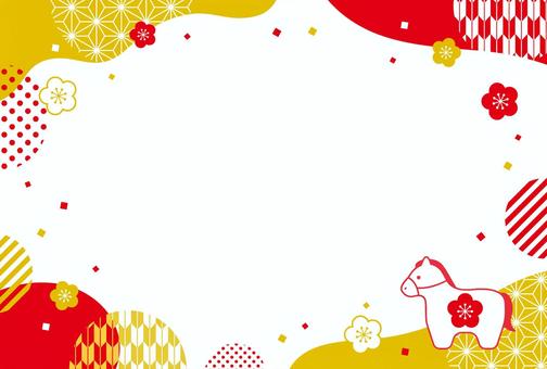午年のイラスト年賀状の和柄フレーム