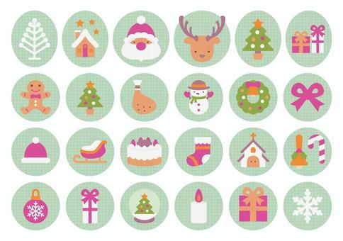 かわいいクリスマスアイコン-丸 冬,クリスマス,イベント,サンタ,トナカイ,ツリー,家,クリスマスツリー,プレゼント,リボンのイラスト素材