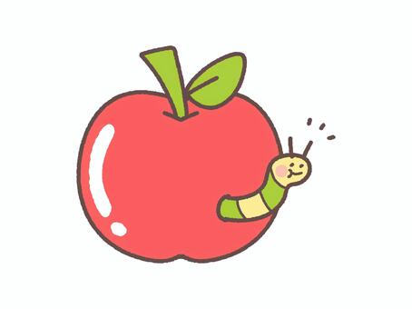 りんごから顔を出すイモムシ りんご,イモムシ,虫,虫食い,果物,穴,幼虫,笑顔,昆虫,アオムシのイラスト素材