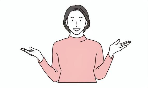掌を上に向けている女性のイラスト 比べる,ジェスチャー,選ぶ,女性,選択,イラスト,人物,日本人,笑顔,白バックのイラスト素材