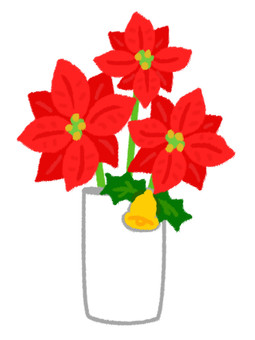 柊とベルの飾りと白い花瓶入りポインセチア ポインセチア,花瓶,花,クリスマス,クリスマスイブ,飾り,12月,冬,パーティー,葉っぱのイラスト素材