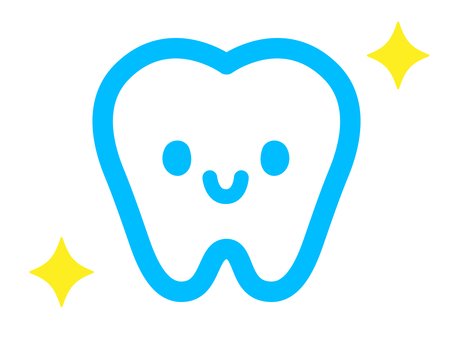 かわいい笑顔の歯のキャラクター／キラキラ 歯,乳歯,キラキラ,きれい,清潔,ピカピカ,子供向け,かわいい,おしゃれ,シンプルのイラスト素材