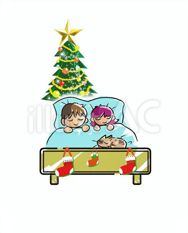 プレゼントを待つ子供たち クリスマス,ツリー,靴下のイラスト素材