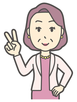  お金持ちマダム-051-バスト おばさん,成功,チョキ,中年,女性,富裕層,マダム,裕福,お金持ち,ミセスのイラスト素材