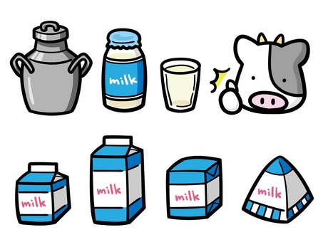 Illustration set of various milk, milk, milk carton, milk bottle, JPG, PNG and AI