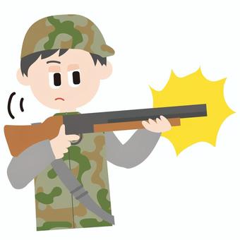 迷彩服を着た銃を発砲する猟師さん 迷彩,迷彩服,猟師,自衛隊,狩猟,銃,駆除,発砲,サバイバルゲーム,サバゲーのイラスト素材