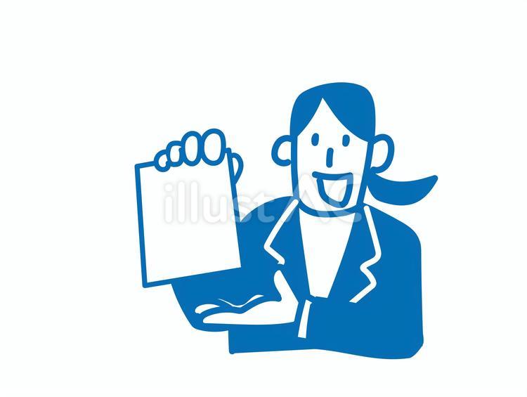 書類を見せる女性のゆるイラスト ビジネスマン,新社会人,新人のイラスト素材