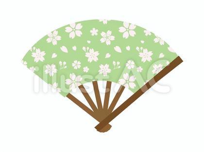 桜柄の扇子【緑】