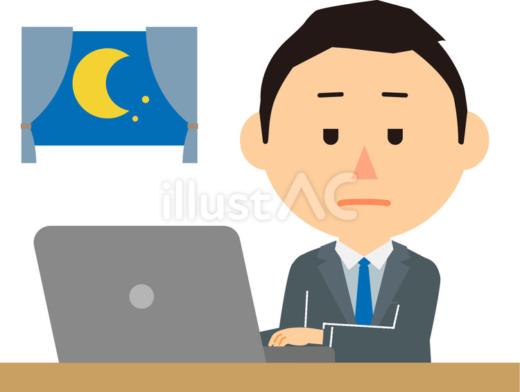 0061_PCスーツ男性夜眠い 男性,残業,パソコンのイラスト素材