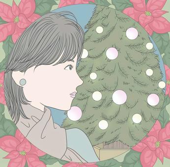 Illustration, poinsettia, christmas, people, 