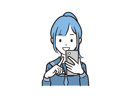 スマホを操作する笑顔のセーラー服女子 スマホ,スマートフォン,携帯電話,学生,セーラー服,女子,高校生,中学生,モバイル,アプリのイラスト素材