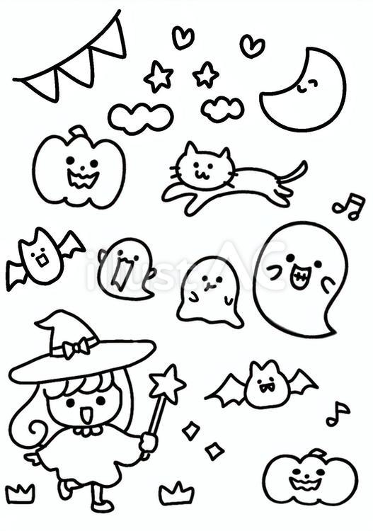 ハロウィンのかわいいぬりえ　10月 ハロウィン,10月,イベントのイラスト素材
