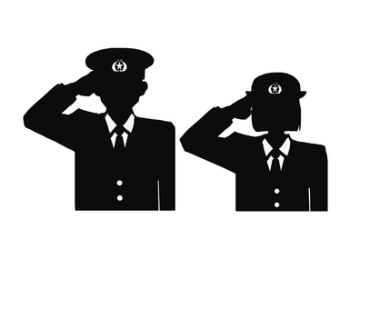 男性と女性の警察官(シルエット)① 男性警察官,女性警察官,警察官,敬礼,公務員,シルエット,防犯のイラスト素材
