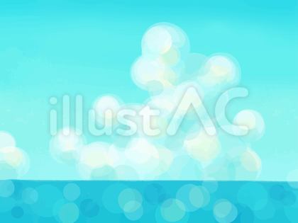 入道雲と海の背景イラスト