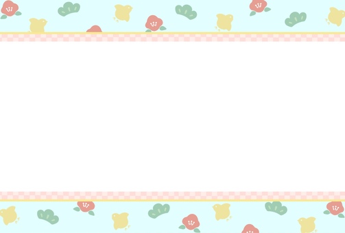 正月の市松模様フレーム_椿 水色 横 正月,和柄,1月,冬,背景,フレーム,年中行事,年末,年始,日本のイラスト素材