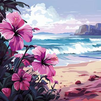 Illustration, hibiscus, summer, beach, 