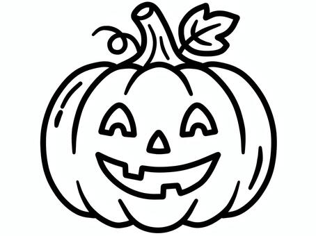 ジャックオーランタンの白黒線画 ハロウィン,かぼちゃ,カボチャ,南瓜,ジャックオーランタン,ランタン,おばけかぼちゃ,顔付き,笑顔,野菜のイラスト素材