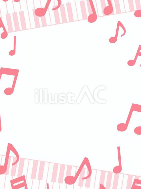 ピンクの鍵盤と音符のフレーム背景 鍵盤,音符,音楽のイラスト素材