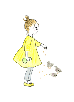 鳩に餌をあげる女の子　背景なし 鳩,餌,あげる,女の子,背景なし,人,人物,女子,女性,子供のイラスト素材