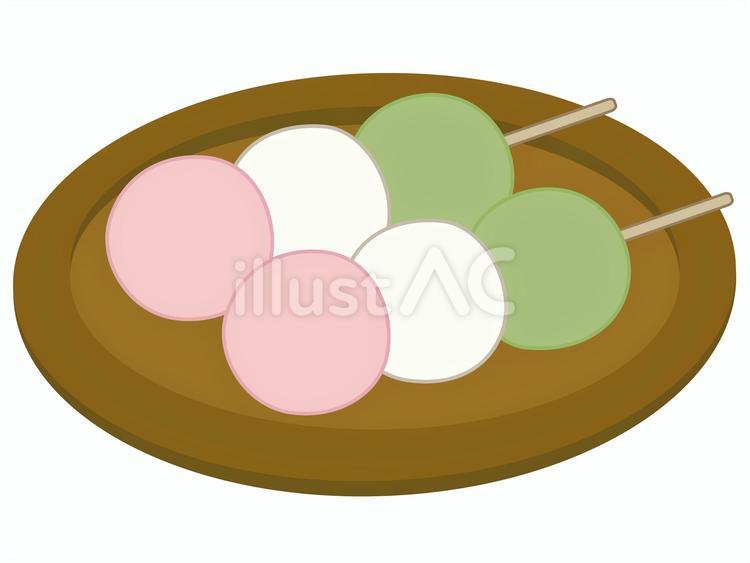 木皿に載った３色だんご ３色団子,花見団子,串団子のイラスト素材