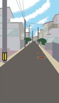 住宅地　　 住宅地,道路,遠近,民家,路地,電柱,風景のイラスト素材