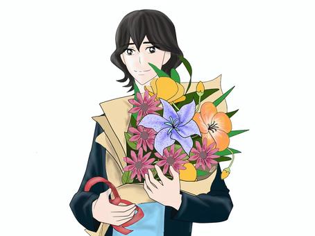 花束を受け取る男性 花束,男性,もらう,卒業,巣立つ,旅立つ,抜ける,修了,受け取る,イケメンのイラスト素材