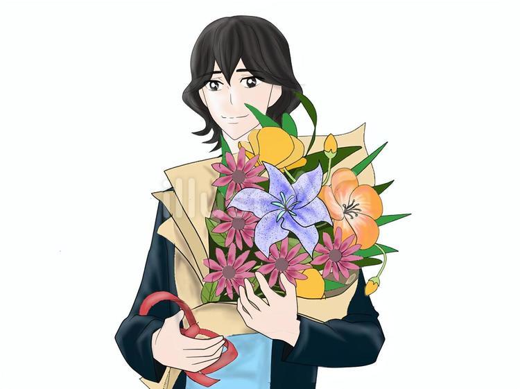 花束を受け取る男性 花束,男性,もらうのイラスト素材