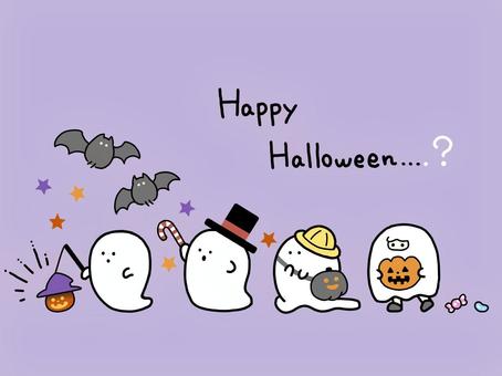 ハロウィン　おばけの行列（紫） ハロウィン,おばけ,幽霊,こうもり,ハッピーハロウィン,子供,秋,10月,ランタン,お菓子のイラスト素材