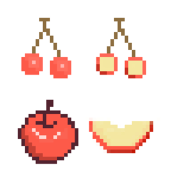 ドットイラスト　果物 手描き,リンゴ,さくらんぼ,ドットイラスト,果物のイラスト素材