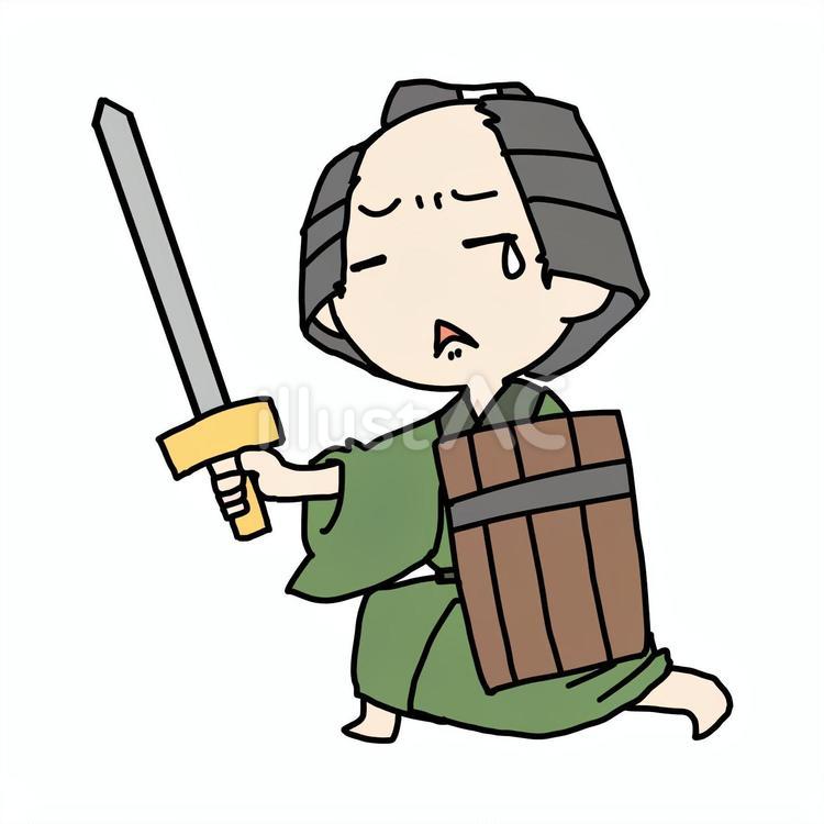 泣いて剣で戦う町民 町民,剣,盾のイラスト素材