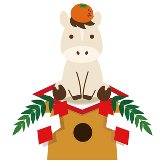 鏡餅になりきる馬 年賀状,午年,かわいい,正月,馬,鏡餅,デフォルメ,白馬,2026年,午のイラスト素材