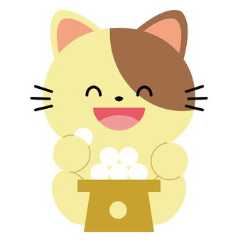 月見団子を食べるネコ お月見,月見団子,十五夜,動物,キャラクター,団子,秋,猫,満月,かわいいのイラスト素材