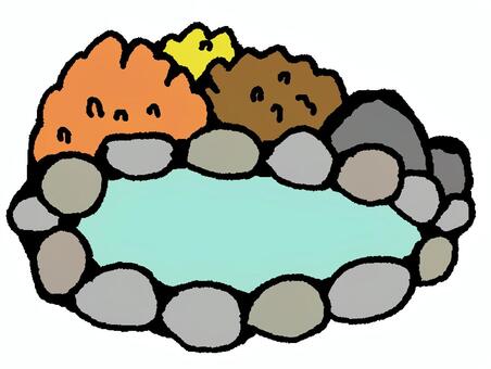 露天風呂（秋） 露天,風呂,温泉,入浴,旅行,お湯,外,自然,景観,茂みのイラスト素材