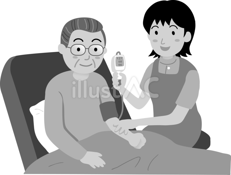 血圧を測定する女性介護士 1色 介護,福祉,要介護のイラスト素材