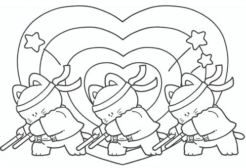 ヲタ芸をする猫たちの白黒手描きイラスト2 ヲタ芸,白黒,推し活,かわいい,猫,応援,オタク,オタ活,手描き,ペンライトのイラスト素材