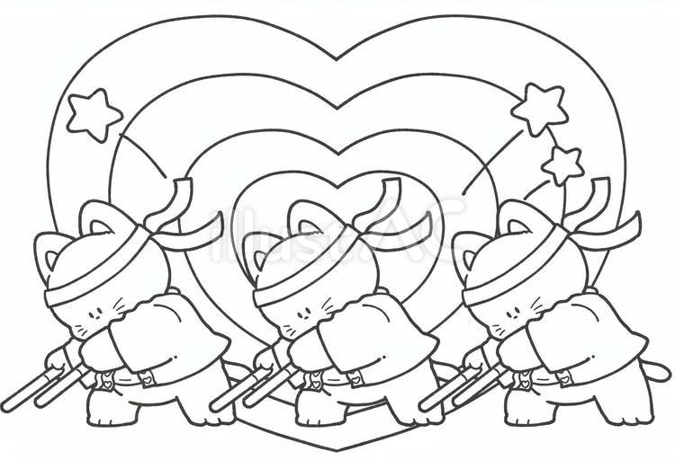 ヲタ芸をする猫たちの白黒手描きイラスト2 ヲタ芸,白黒,推し活のイラスト素材