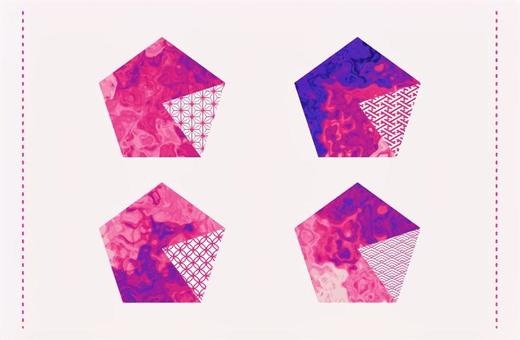 派手マーブルの和柄ペンタゴン 和柄,ペンタゴン,五角形,エレメント,模様,和,日本,麻の葉,青海波,七宝のイラスト素材